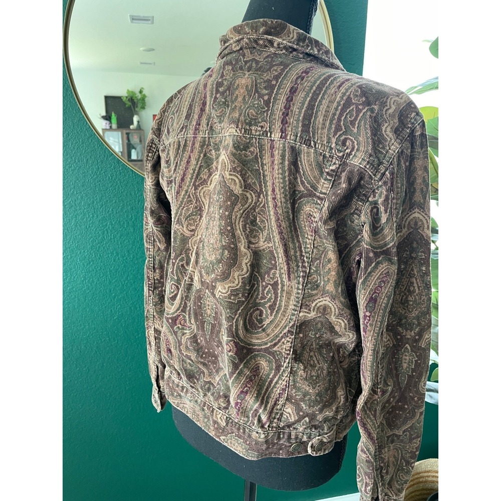 Charter Club Petite Corduroy Jacket Paisley Print Brown Button Front Boho Fall - Picture 5 of 10